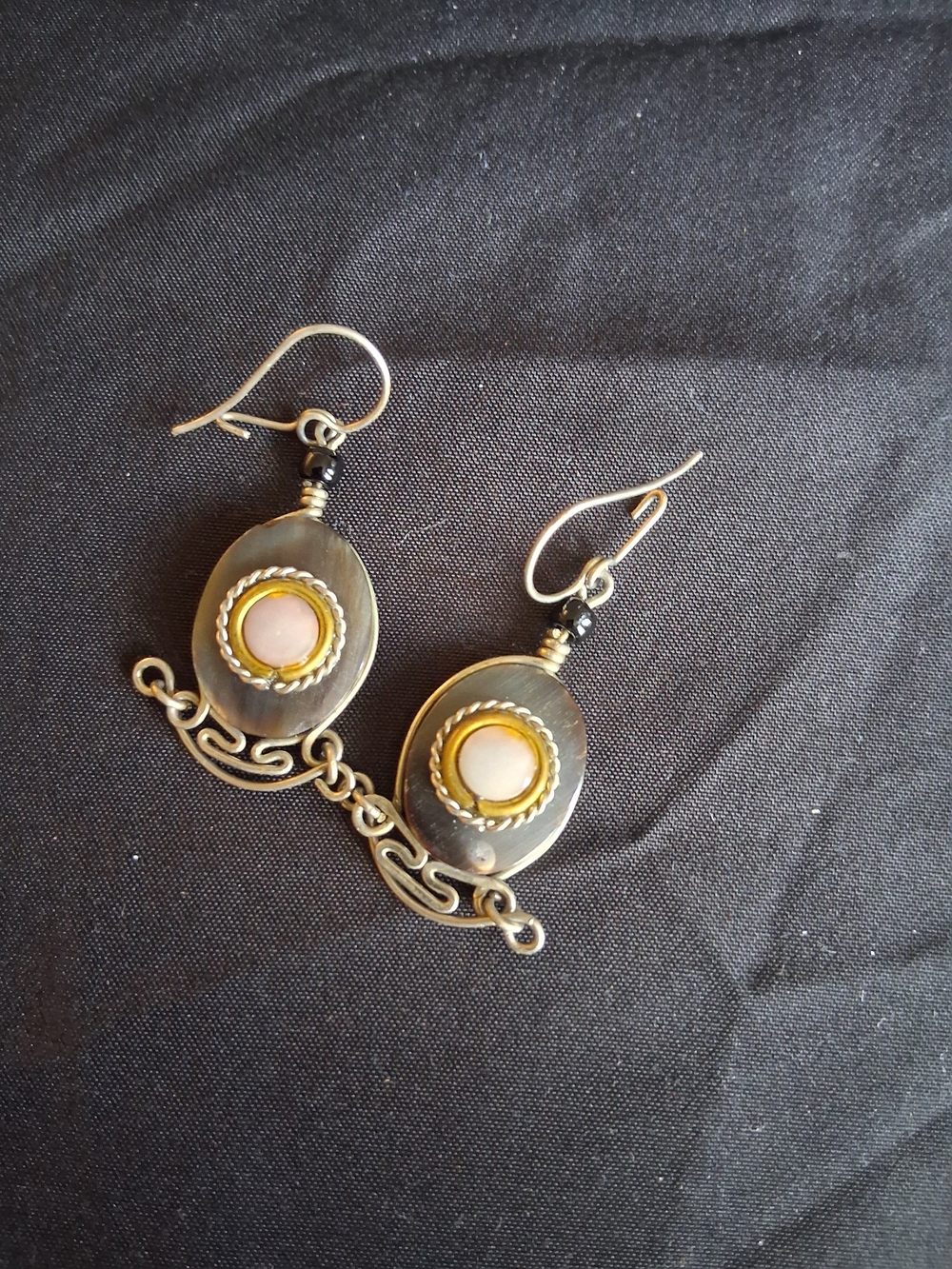 Silver-Tone Oval Earrings with Pink Center and Gold Accent